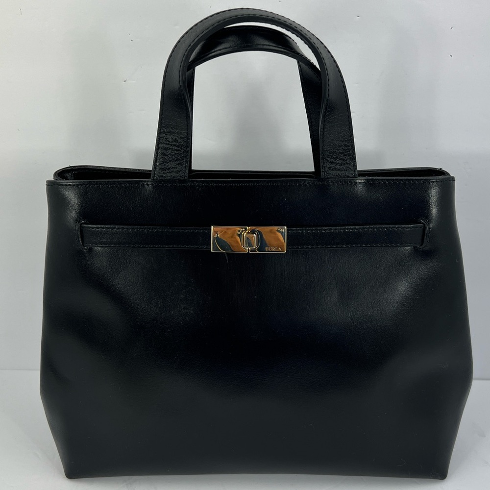 FURLA ALL LEATHER BLACK, IN MINT CONDITION LADIES ITALIAN HANDBAG